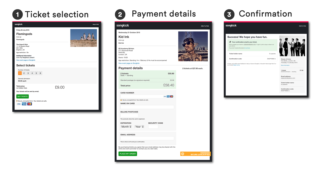 The Songkick Tickets checkout flow